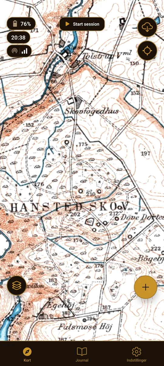 Et kort fra 1800-tallet vist i appen over den samme danske jord